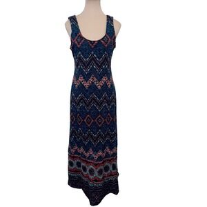 Ronni Nicole Women Maxi Dress 10 Blue Geometric Chevron Sleeveless‎ Boho Casual
